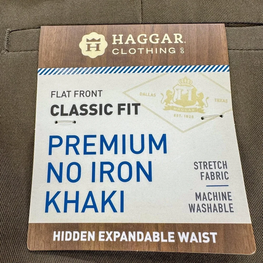 Haggar Pants Mens 44x30 Beige Premium No Iron Khaki Classic Fit Stretch NEW $70
